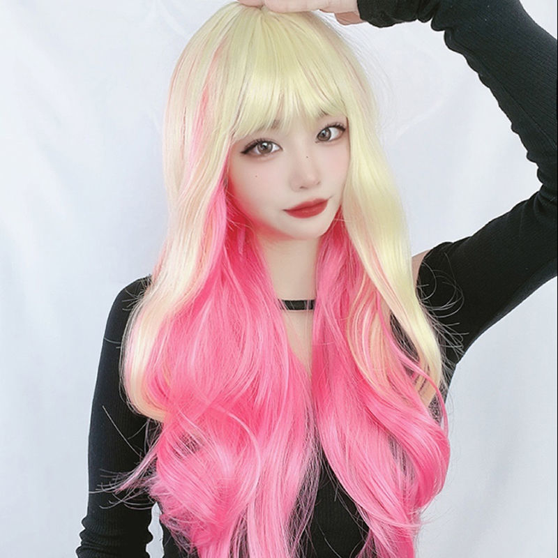假发女长卷发lolita白金粉色渐变自然彩色jk少女甜美全头套大波浪
