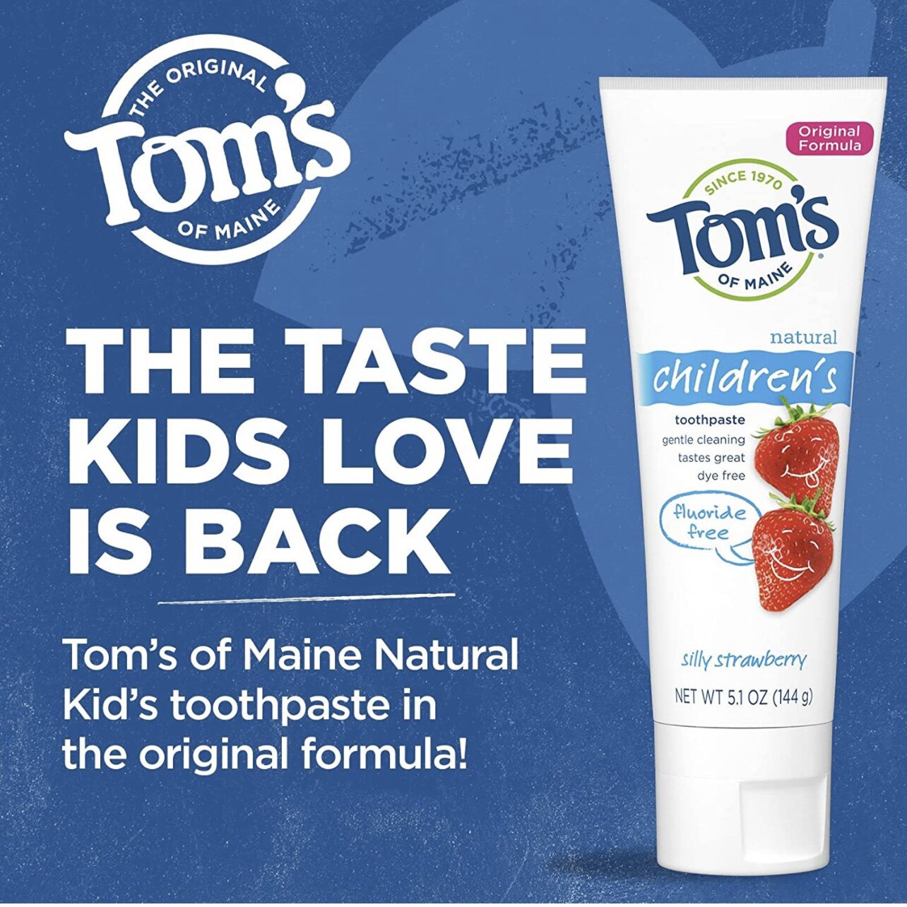 美国进口toms ofmaine汤姆小屋无氟儿童牙膏草莓味5.1盎司/144克