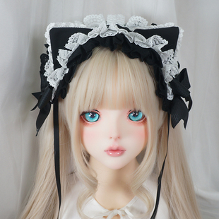 可爱黑白色蕾丝猫耳朵发带原宿风发饰lolita日系头饰女包邮
