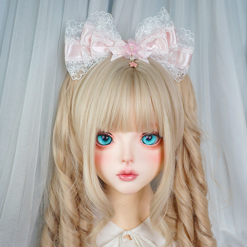 樱花树下的告白 粉色Lolita发饰 甜美蕾丝花边蝴蝶结KC发箍女包邮