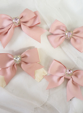 闪闪镶钻爱心白色蕾丝藕粉甜美法式优雅公主头发夹对夹头饰