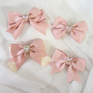 闪闪镶钻爱心白色蕾丝藕粉甜美法式 优雅公主头发夹对夹头饰