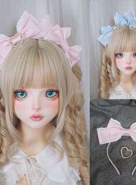 手作粉色蓝色花边蝴蝶结KC发箍甜美少女心公主爱心百搭Lolita头饰