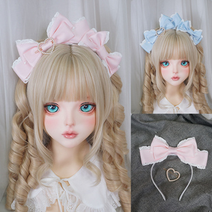 手作粉色蓝色花边蝴蝶结KC发箍甜美少女心公主爱心百搭Lolita头饰