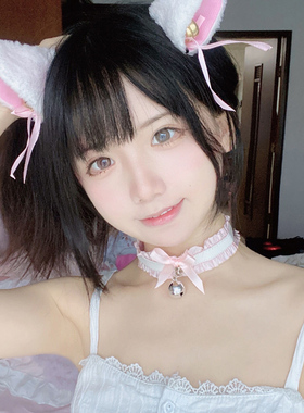 花边铃铛模板软妹项链项圈粉色