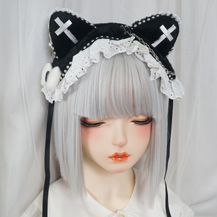 秋冬暗黑哥特酷朋克十字架铆钉猫耳发带亚文化头饰lolita发饰包邮