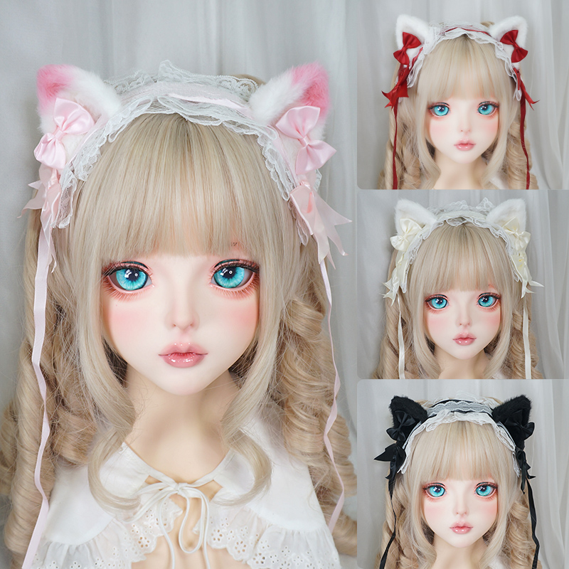 甜美猫耳朵发带 Lolita蝴蝶结猫娘头饰发饰Lo娘可爱蕾丝KC包邮女