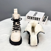 东北抗寒雪地靴防水防滑皮毛一体羊毛马丁靴厚底加绒加厚保暖棉靴