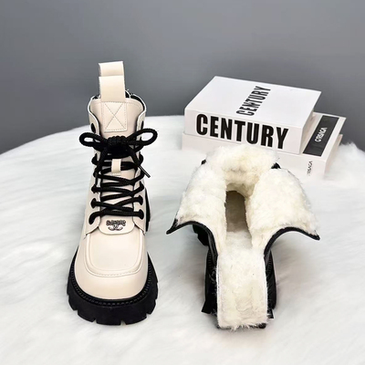 东北抗寒雪地靴防水防滑皮毛一体羊毛马丁靴厚底加绒加厚保暖棉靴