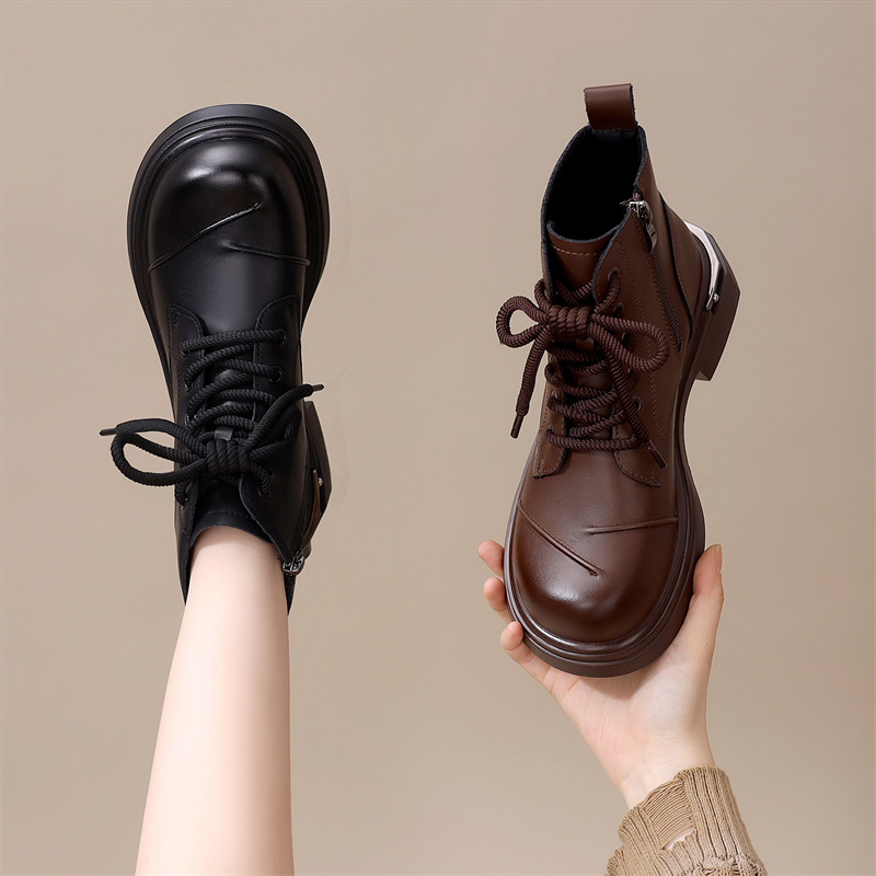 真皮厚底马丁靴女春秋单靴2025秋冬新款英伦风短筒靴棉靴爆款短靴