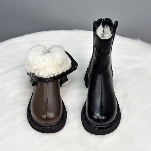 真皮羊毛马丁靴女2025新款秋冬加绒加厚保暖切尔西英伦风厚底短靴