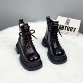 真皮欧货7cm厚底马丁靴女2025新款 秋冬季 英伦风超火小个子短靴子