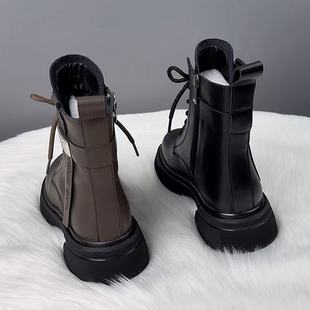 真皮厚底马丁靴女2025秋冬新款 炸街ins小短靴 英伦风百搭网红爆款