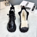 皮毛一体雪地靴女冬羊毛马丁靴防寒保暖羊羔绒棉鞋加绒加厚底棉靴