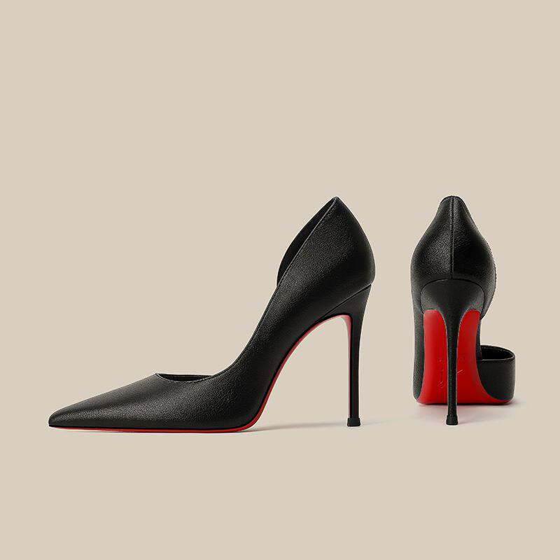 黑色侧空高跟鞋女春秋新款高级感设计感小众性感细跟气质职业单鞋