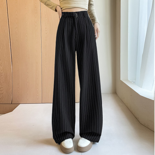 竖条纹西装裤女春装新款直筒裤子