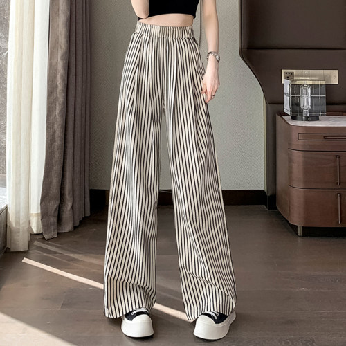 黑白窄版竖条纹阔腿裤女夏休闲裤