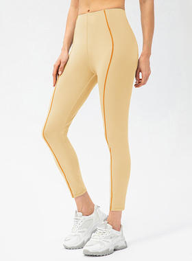 女裸感紧身高腰瑜伽长裤时尚撞色户外健身跑步速干运动裤22373