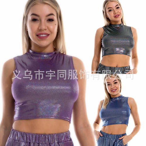 亚马逊速卖通热卖女装小背心 夜店舞会休闲无袖短款衬衫 厂家