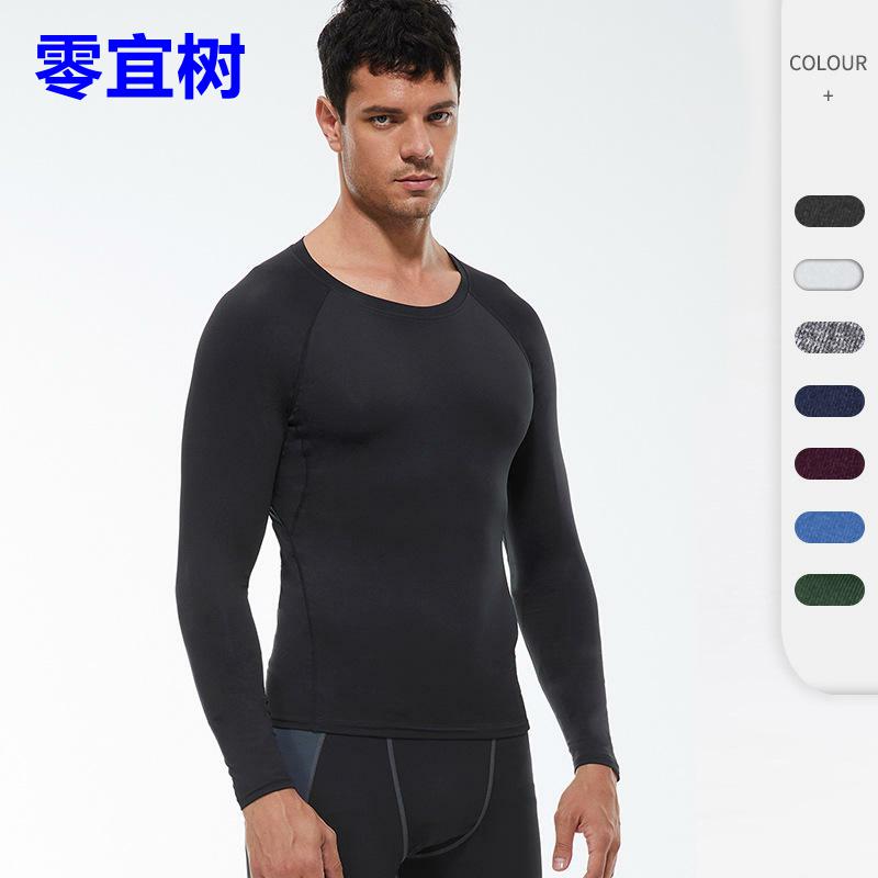 运动男士速干健身长袖 弹力紧身运动跑步训练服透气排汗T恤上衣0