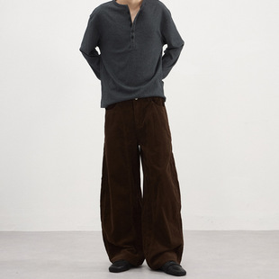Yuquan羽泉男装 男女vintage阔腿松弛 秋冬复古灯芯绒休闲弯刀裤