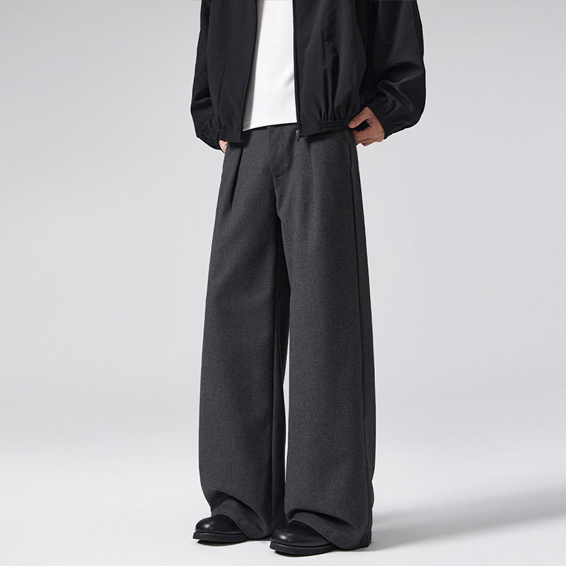 Yuquan 男装 秋冬款老钱风A字型褶皱毛呢西裤男女高级感百搭