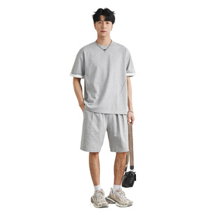 短裤 Yuquan羽泉重磅220g撞色卷边T袖 宽松简约通勤短袖 男夏季 套装