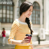 Inman flagship store 2019 hè phong cách mới cổ áo len ngắn tay nữ đầu thủy triều Áo len mỏng - Áo / áo thun ao len