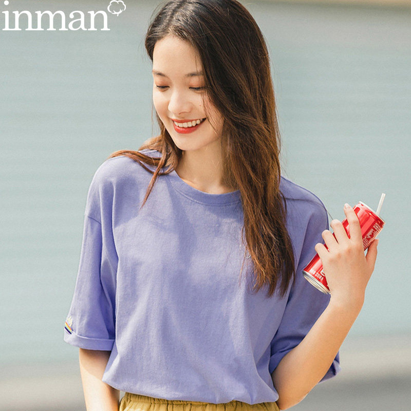 茵曼旗舰店女装香芋紫色t恤短袖潮宽松夏季2020年新款T恤茵蔓体桖