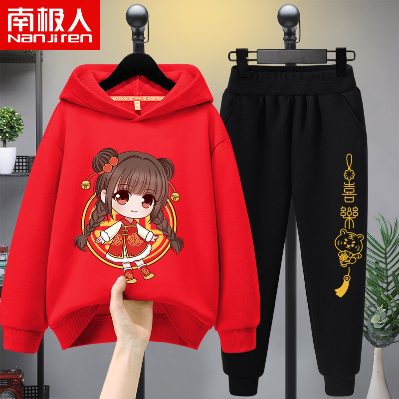 女童拜年服中国风2022年红色虎年喜庆过年衣服薄款不加绒儿童童装