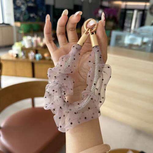 韩系波点网纱蝴蝶结防丢手机挂绳