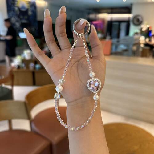 奢华爱心闪钻珍珠手机链