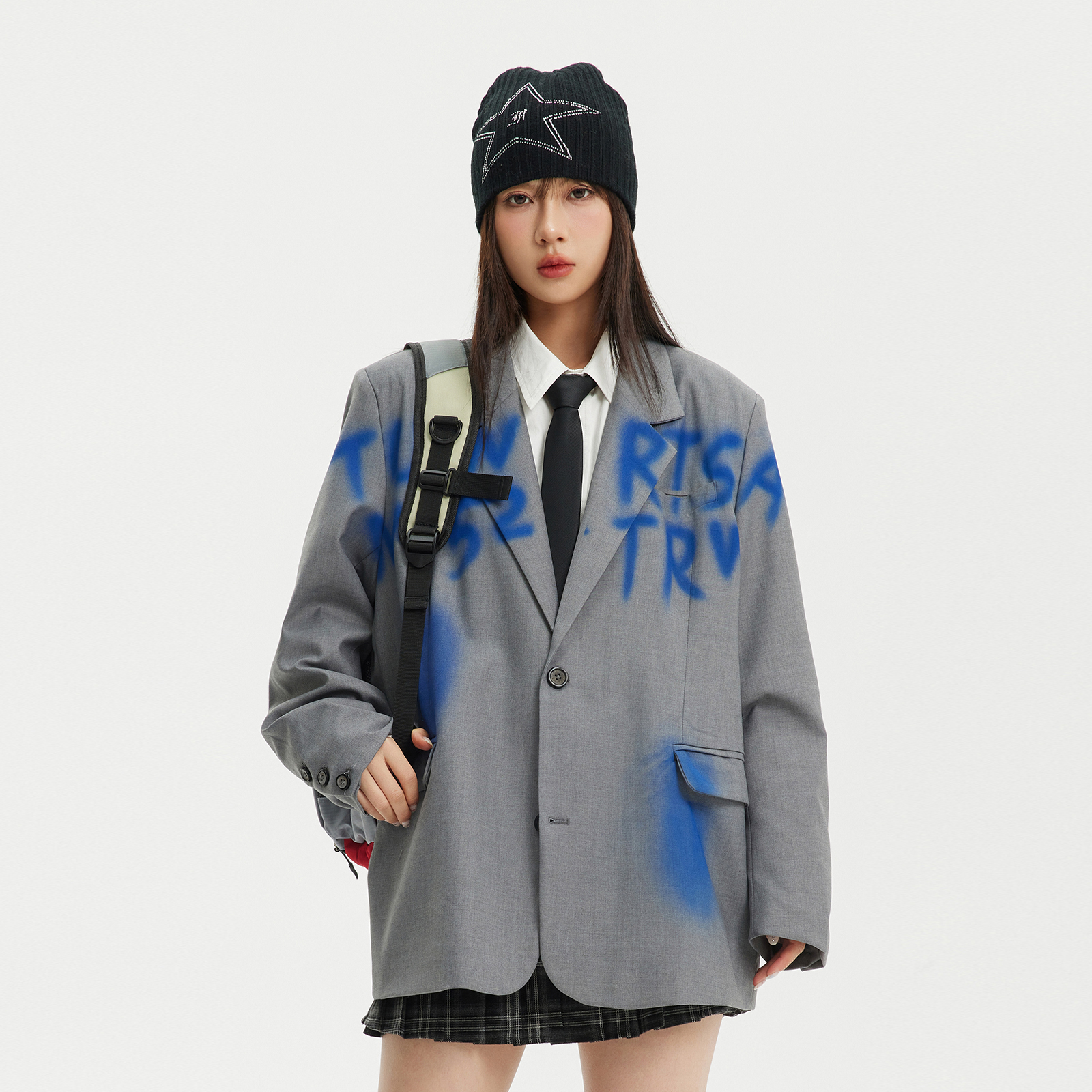 FGXS美式复古小众设计感涂鸦廓形西装男女秋季休闲宽松夹克外套潮