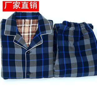 秋冬休闲加厚夹绵纯棉老粗布男女士长袖保暖睡衣两件套情侣家居服