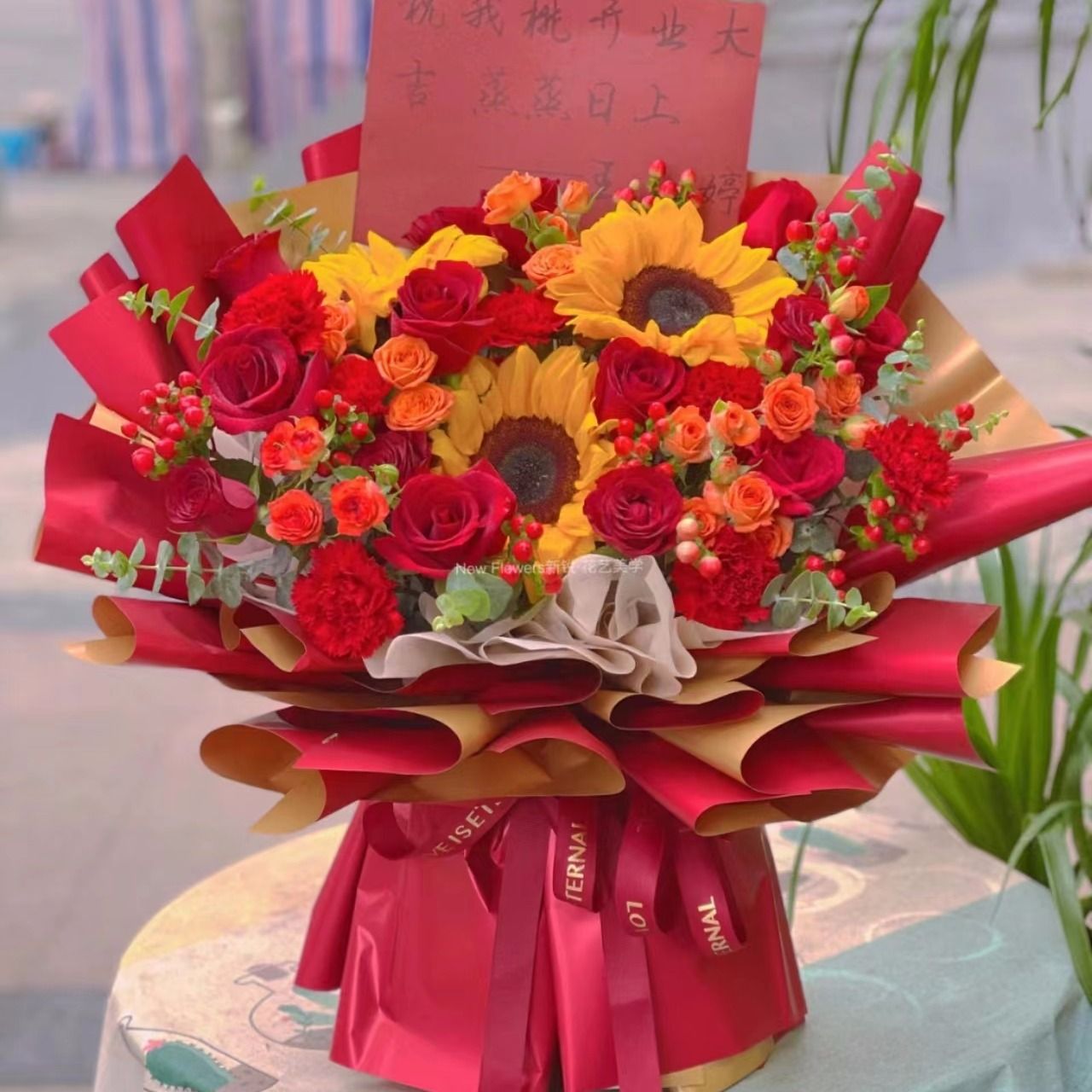 【花开富贵】3朵向日葵19朵康乃馨玫瑰混搭花束开业花束开业鲜花