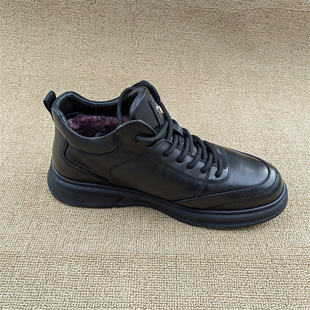 工厂直销断码处理真皮男鞋2025冬款圆头厚底系带羊毛保暖高帮皮靴