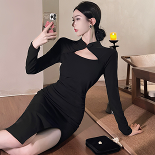 2025秋冬新款复古改良式旗袍风连衣裙年轻款少女性感修身包臀裙子