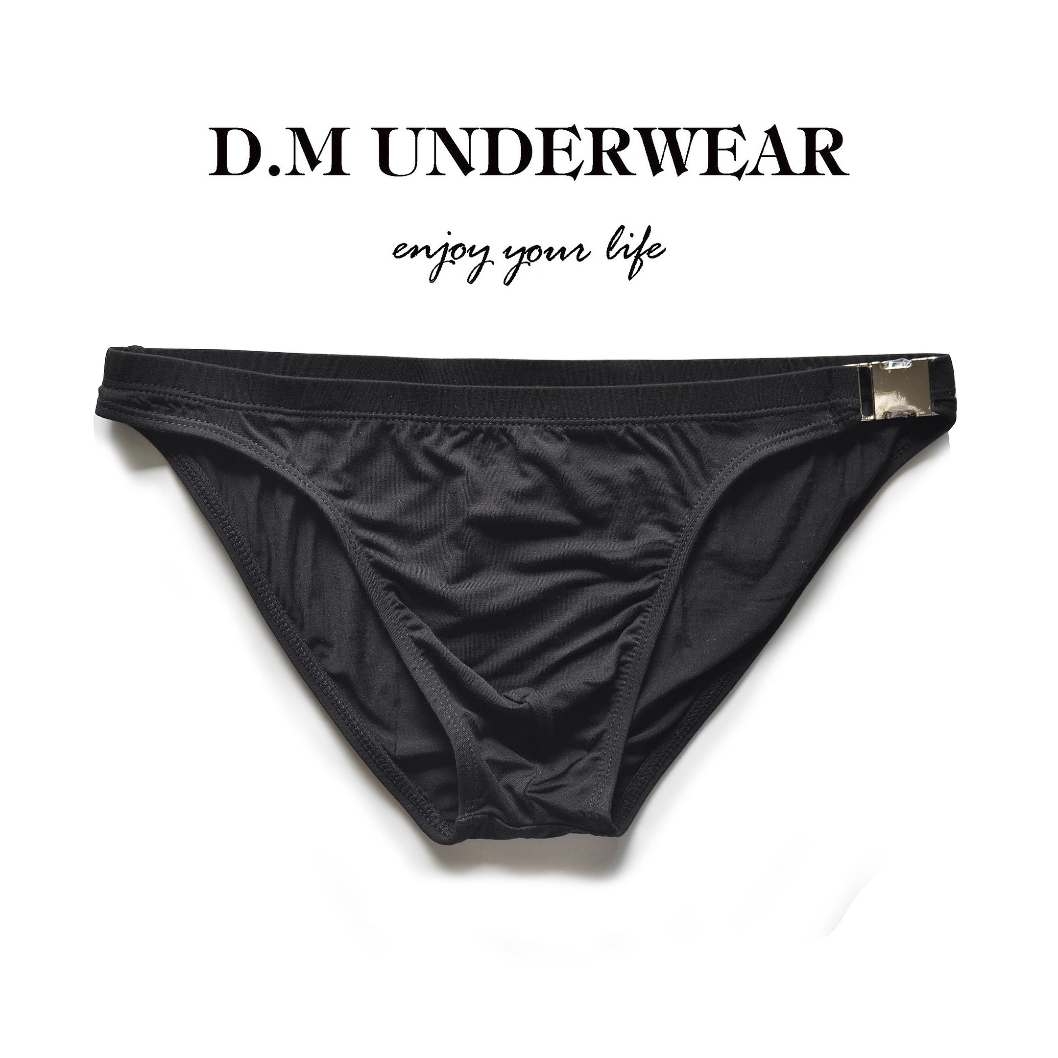 D.M男内裤低腰性感金属扣侧漏三角裤运动薄高弹纯色透气柔软裤钗