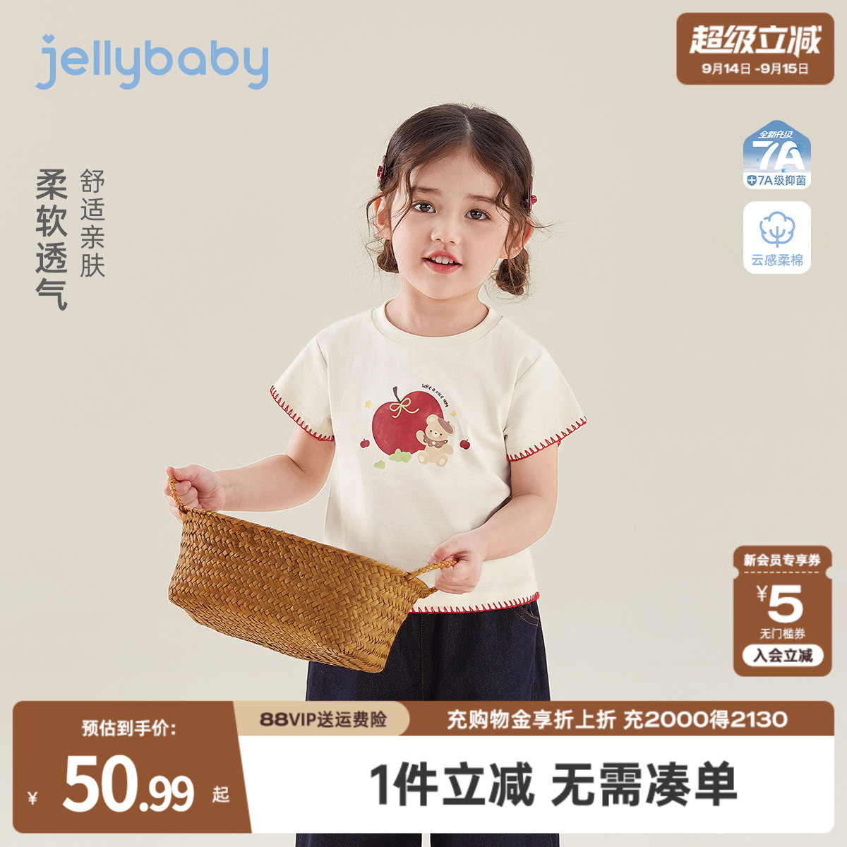 女童花边短袖儿童透气 夏装小童印花T恤衣服薄款宝宝休闲上衣夏季图片