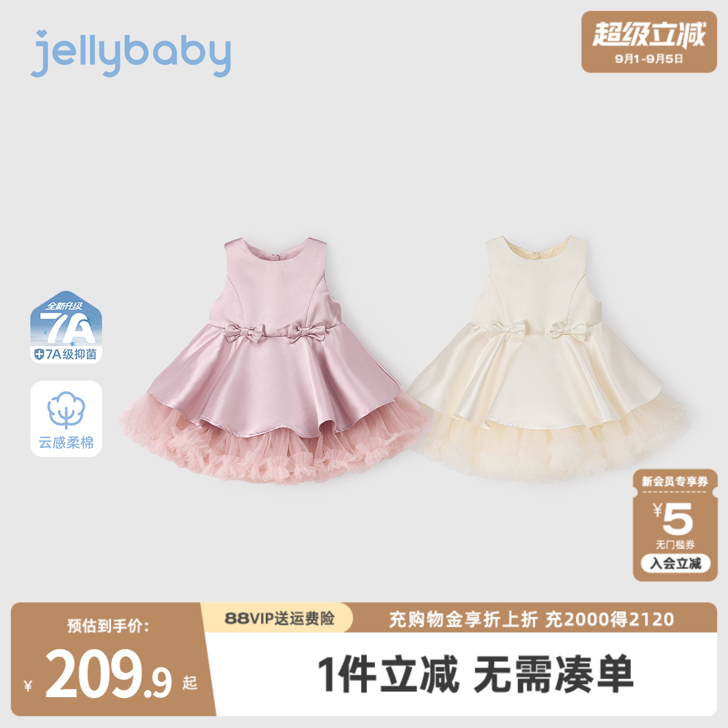 jellybaby女童公主裙富家千金感裙子女宝高级感蓬蓬裙周岁礼服夏图片