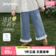春季 女童牛仔裤 新款 花边法式 甜美宝宝直筒裤 儿童水洗长裤 7A抑菌