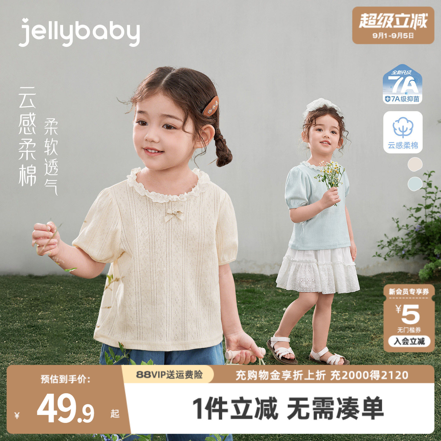 女童花边圆领短袖T恤2026新款夏季儿童纯棉法式上衣宝宝休闲夏装图片