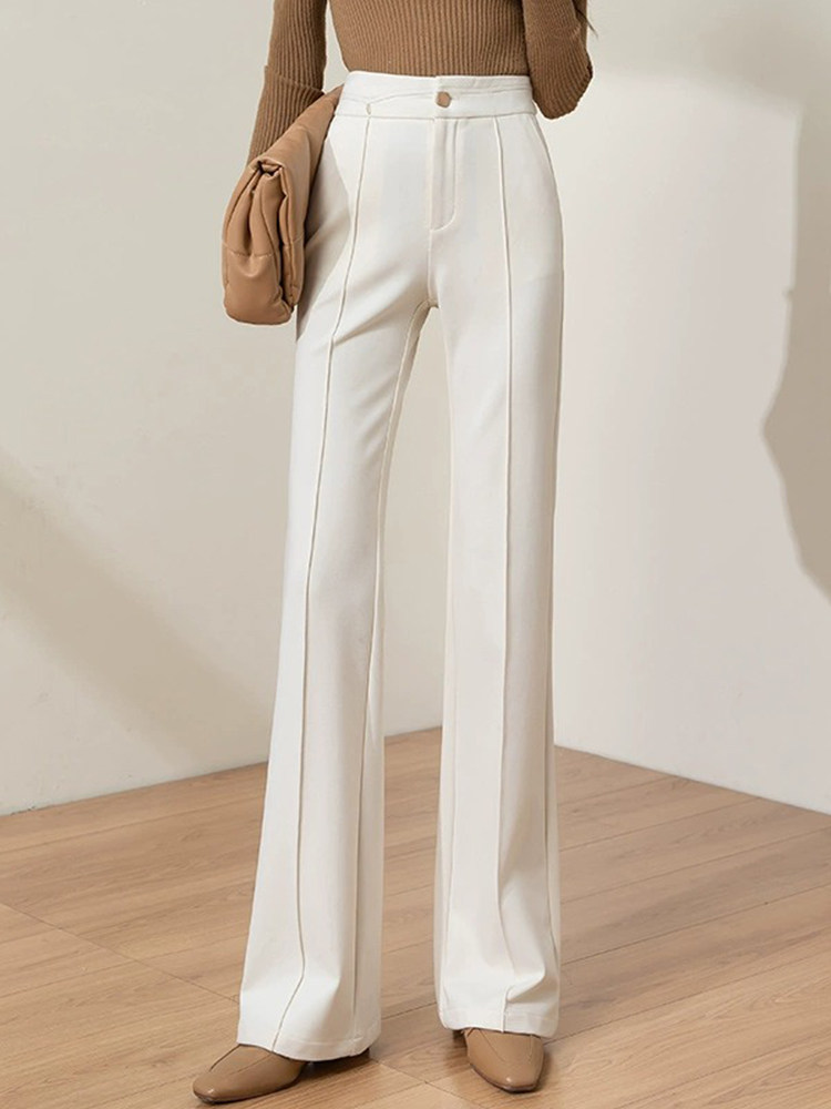 垂感显瘦韩版白色微喇阔腿裤女秋冬高腰窄版西装裤拖地直筒喇叭裤