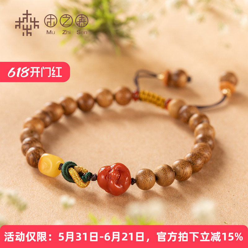 【闲情赋】木之森原创印尼沉香设计手链全满花虎纹编织手串木念珠