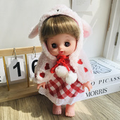 网红爆款 可爱毛绒披风娃衣套装 兔子斗篷格子裙 26cm咪露娃娃衣服