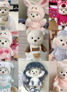 30cm莉娜小熊玩偶小衣服网红鲨鱼帽背带裤套装泰迪熊娃衣手作换装