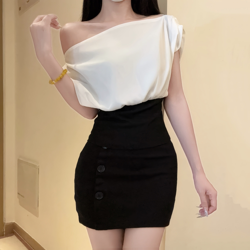 IQCQ夏季辣妹露肩显瘦包臀裙套装
