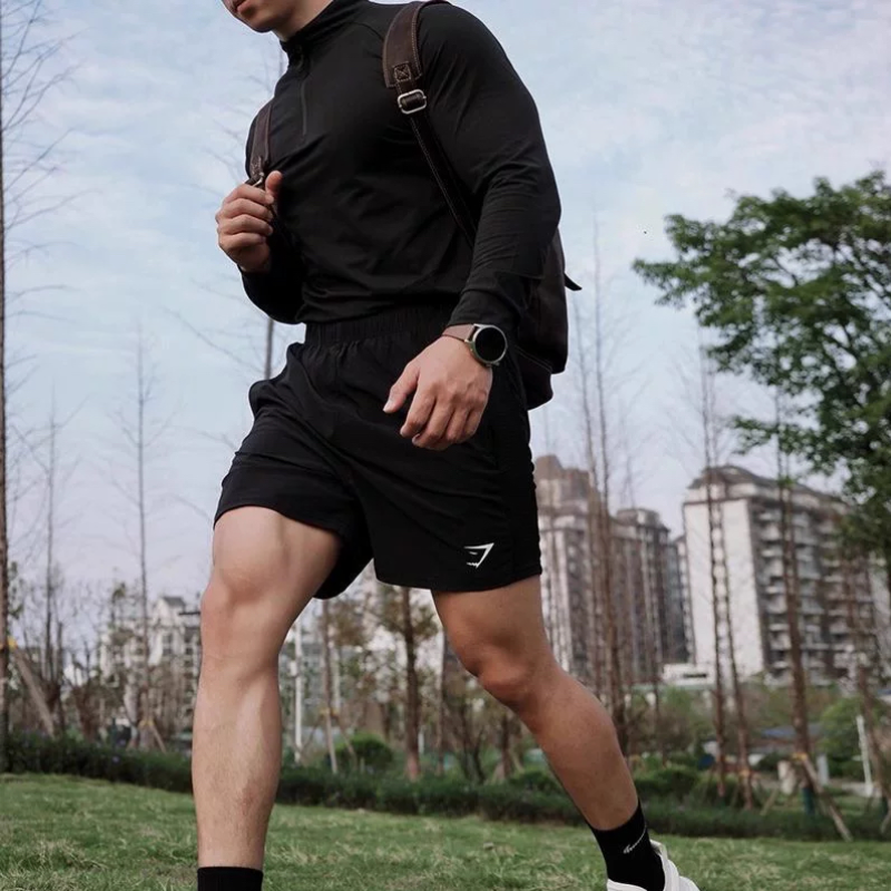 Gym英国鲨鱼速干短裤拼接设计透气运动健身健美训练男跑步四分裤