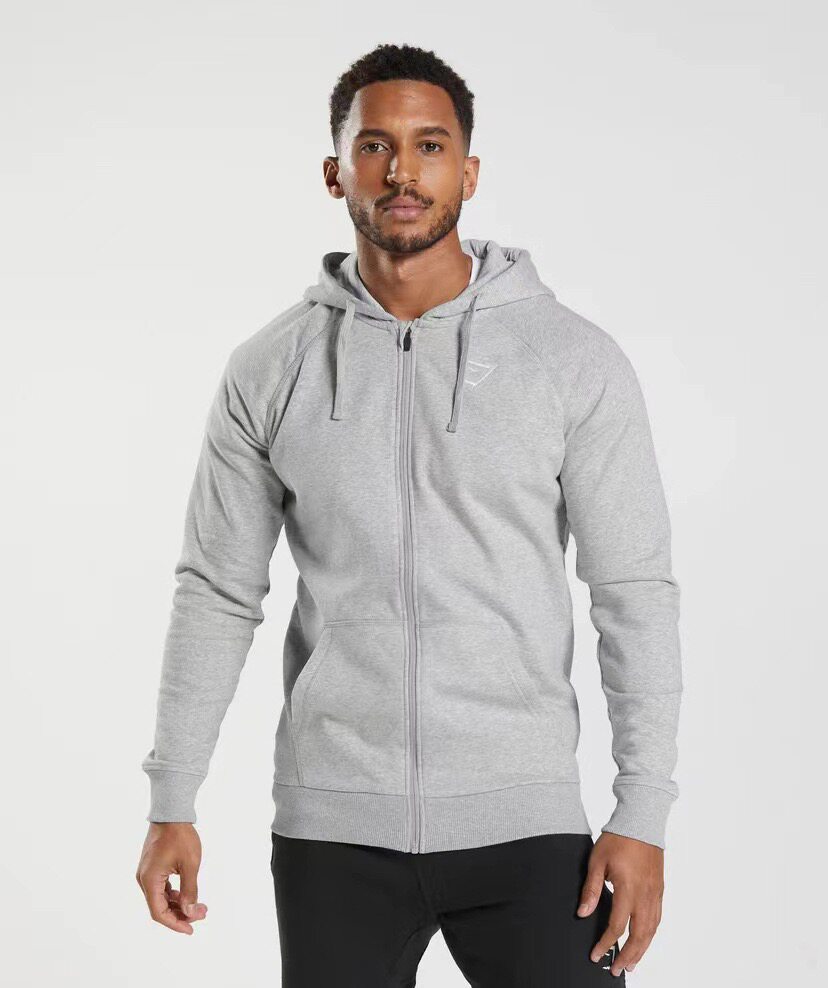 GYMSHARK CREST健身健美秋冬加绒中重磅拉链外套男连帽衫拉链卫衣