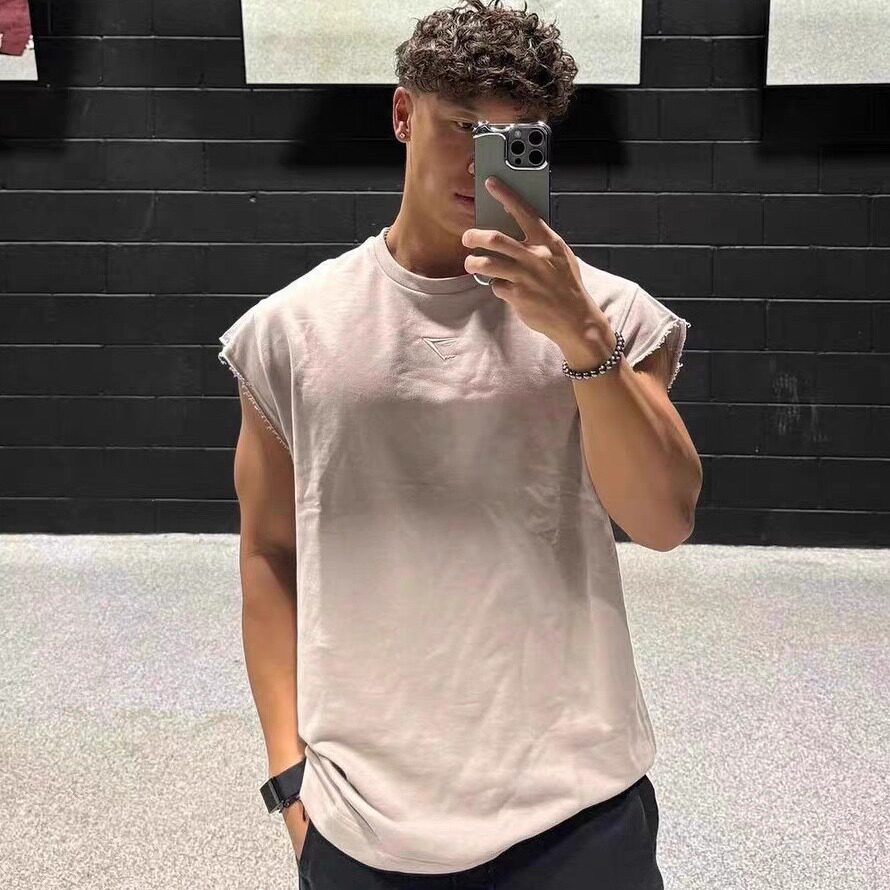 Gymshark英国鲨鱼运动肌肉男毛圈大坎肩飞机袖背心训练健身T恤